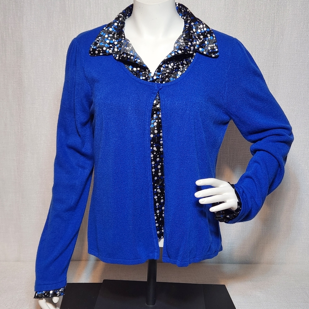 Elementz Women's Sweater Top Layered Look Blue Long Sleeve Polka Dot Xtra Large